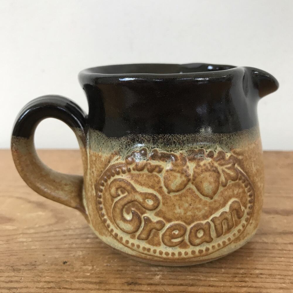 Vtg Brown Acorns Glaze Stoneware Studio Pottery Clay Cream Creamer Pot Pitcher